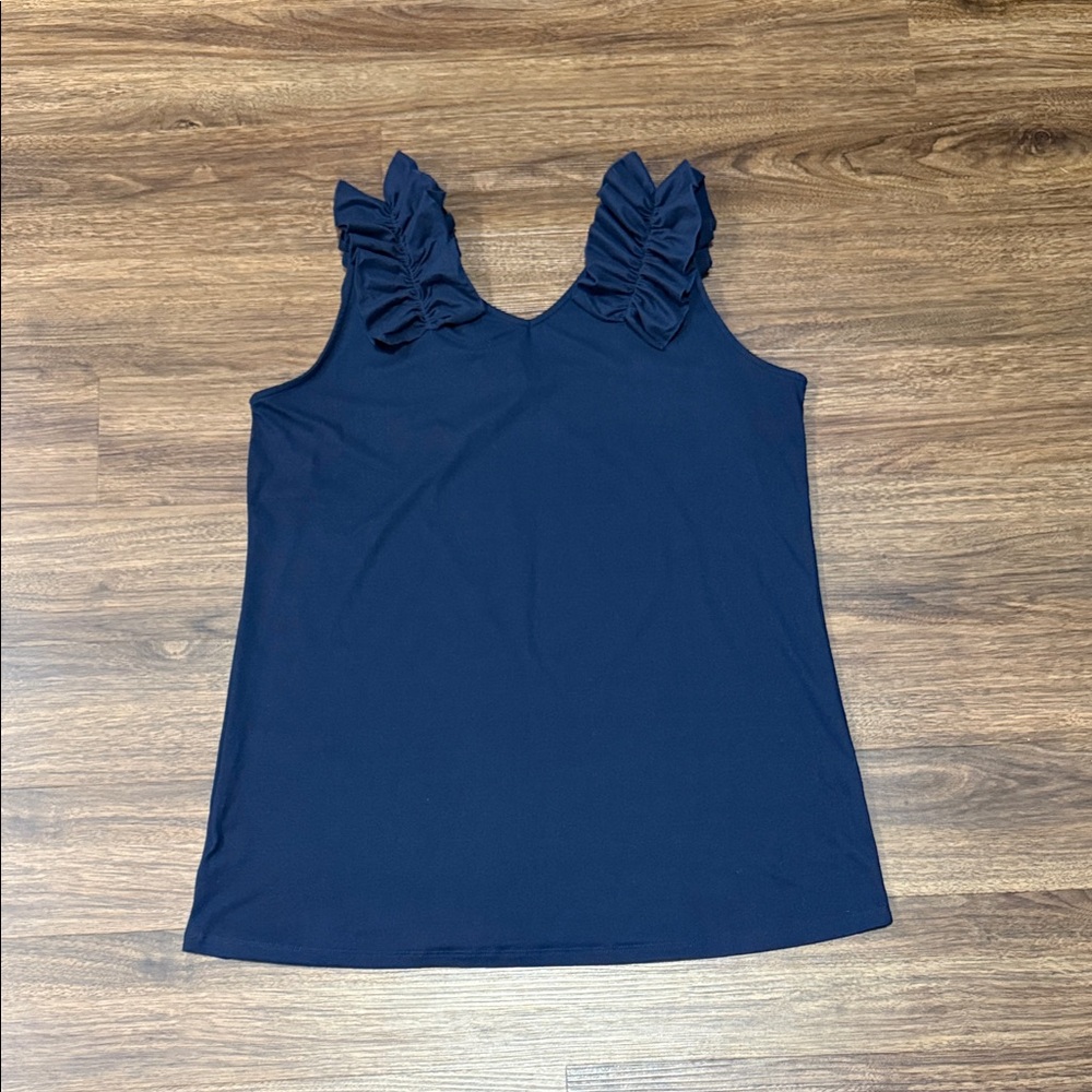 Zenana Navy Ruffle Tank Top - Picture 4 of 5